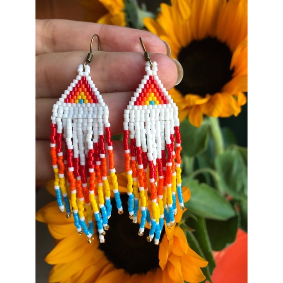 Jewelry - MIYUKI handmade beaded earrings, white red yellow